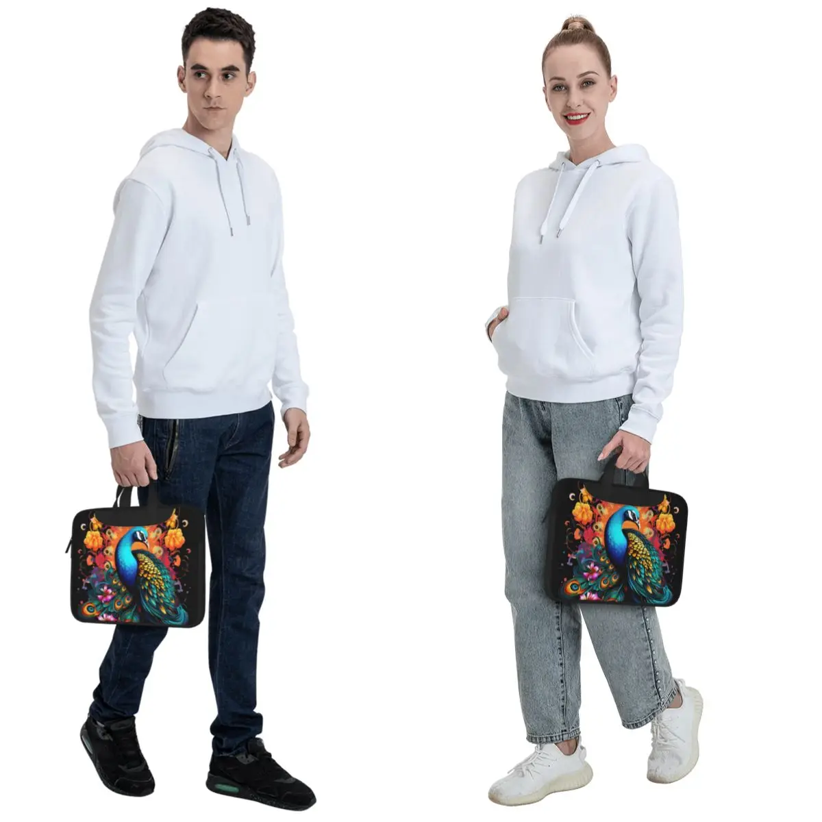 Peacock With Feathers Flowers Crossbody Laptop Bag Case Computer Bag Resistant Protective Notebook Pouch for Lenovo