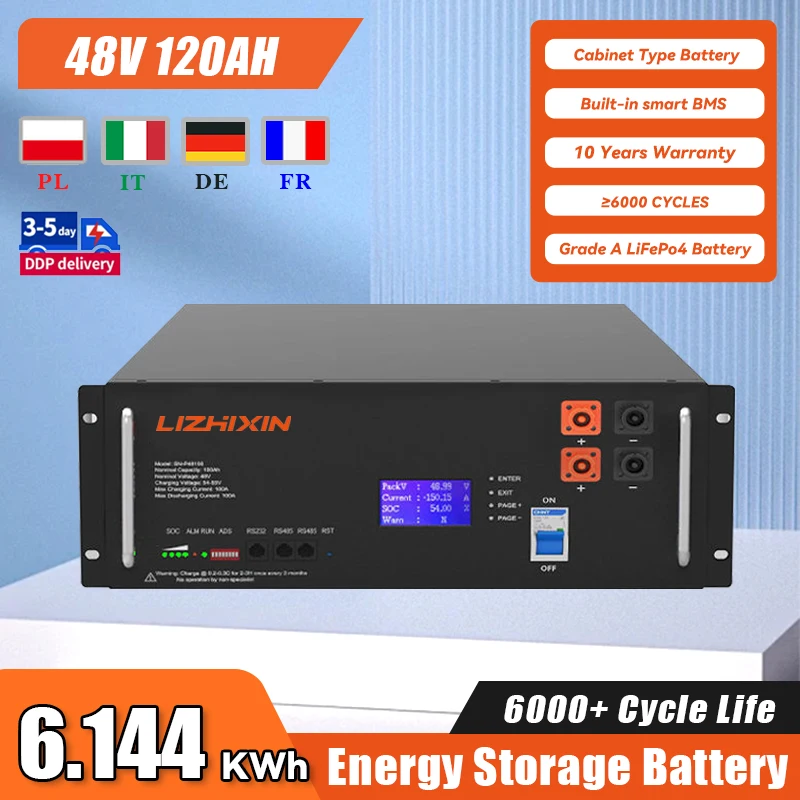 48V 120ah Rack Mounted Lithium Battery 51.2V 100ah 200ah 300ah LiFePO4 Battery Pack for Home Battery Energy Storage System