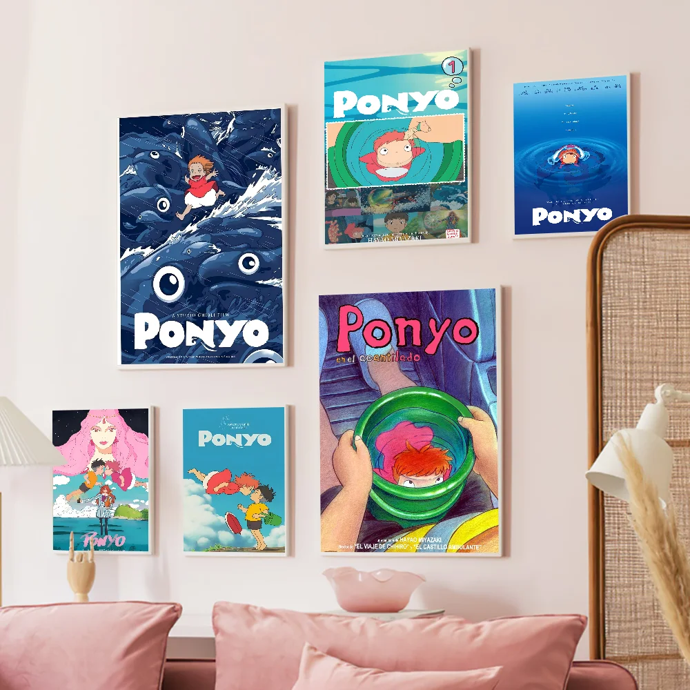 Ponyo On Cliff By The Sea Good Quality Prints and Posters Waterproof Paper Sticker Coffee House Bar Posters Wall Stickers