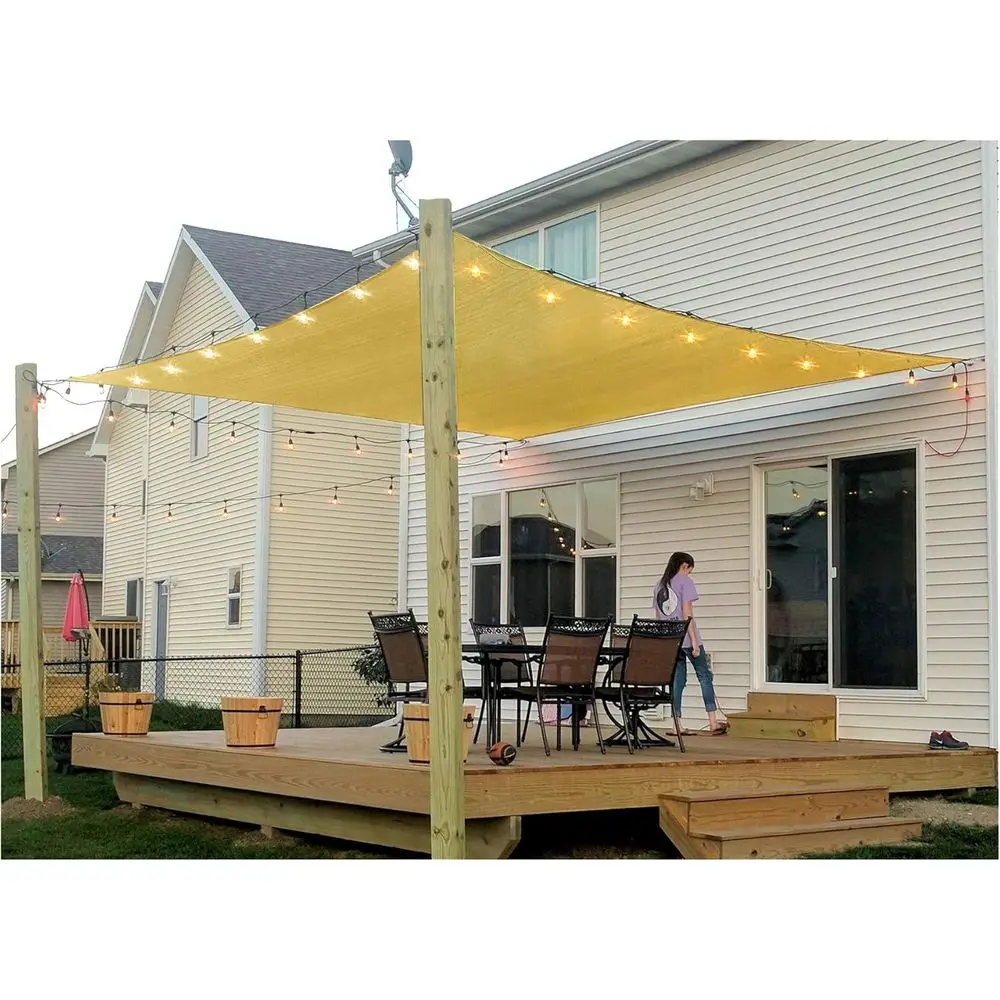 Patio Sun Shade Sail 6' x 8' UV Block Sunshade Fabric - Outdoor Cover Awning Shelter Pergola Backyard Garden Yard (Sand Color)