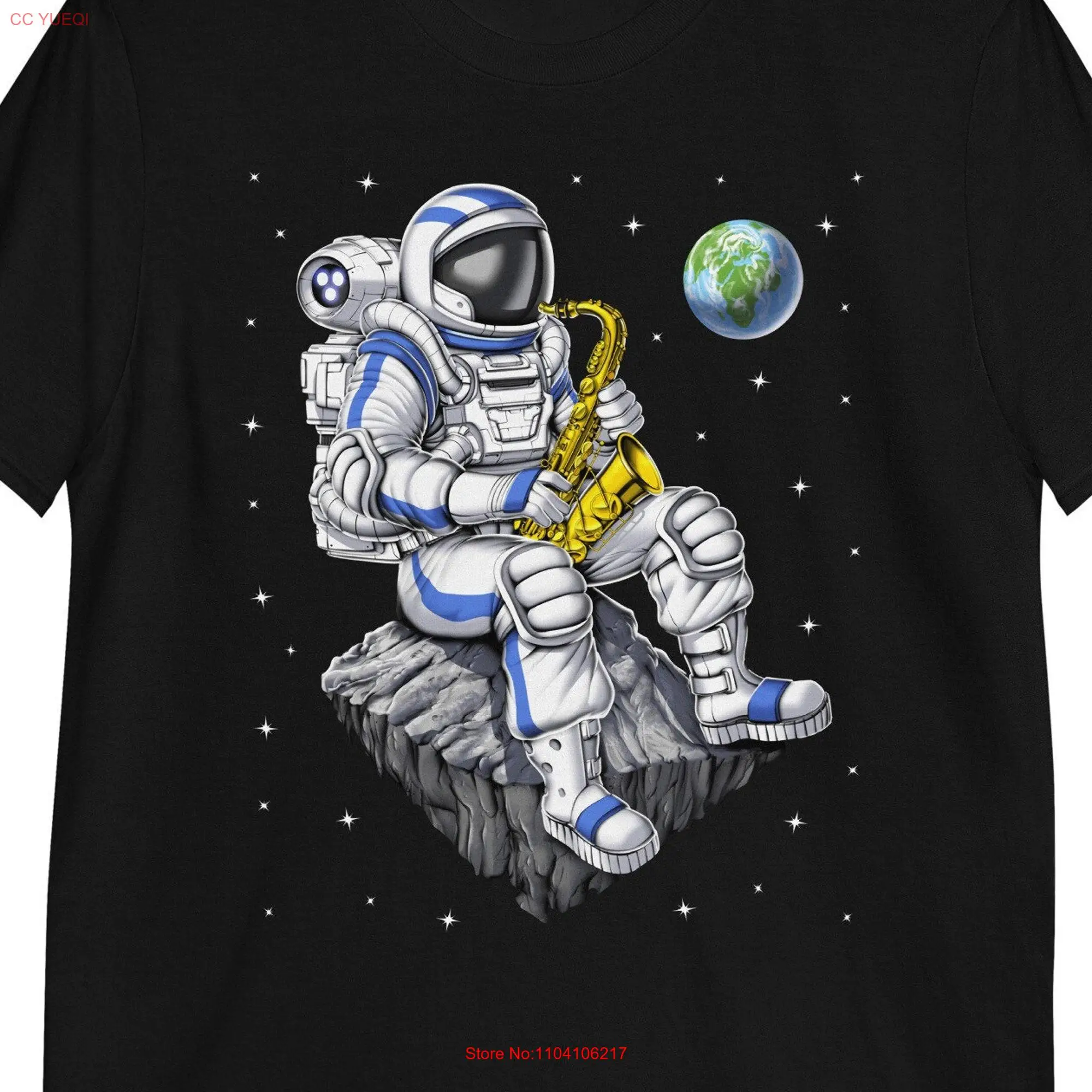 Space Astronaut T Shirt Saxophone Player Jazz Musician Music SaxophonisT Clothing Clothes long or short sleeves