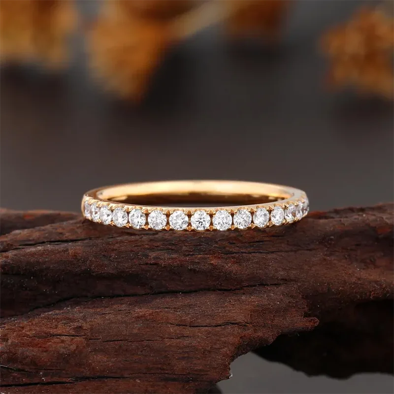 

925 Sterling Silver Rings Simple Half Eternity Moissanite Wedding Band for Women 1.3mm 1.6mm 1.8mm 2.0mm Stacking Bridal Ring