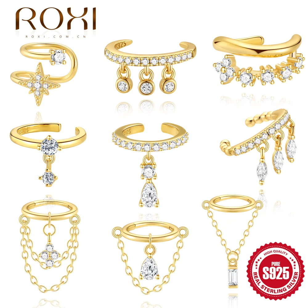 ROXI étoile octogonale Double couche 925 en argent Sterling classique réglable pince d'oreille pour les femmes à porter quotidiennement accessoires polyvalents