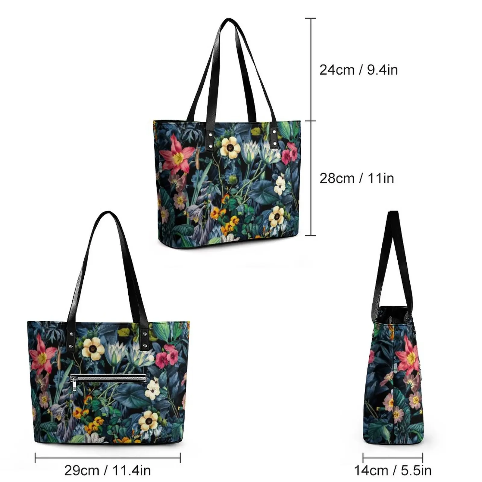 Jugnle Floal Handbags Exotic Garden Flowers Belt Tote Bag Kawaii PU Leather Shoulder Bag Women Office Designer Shopper Bags