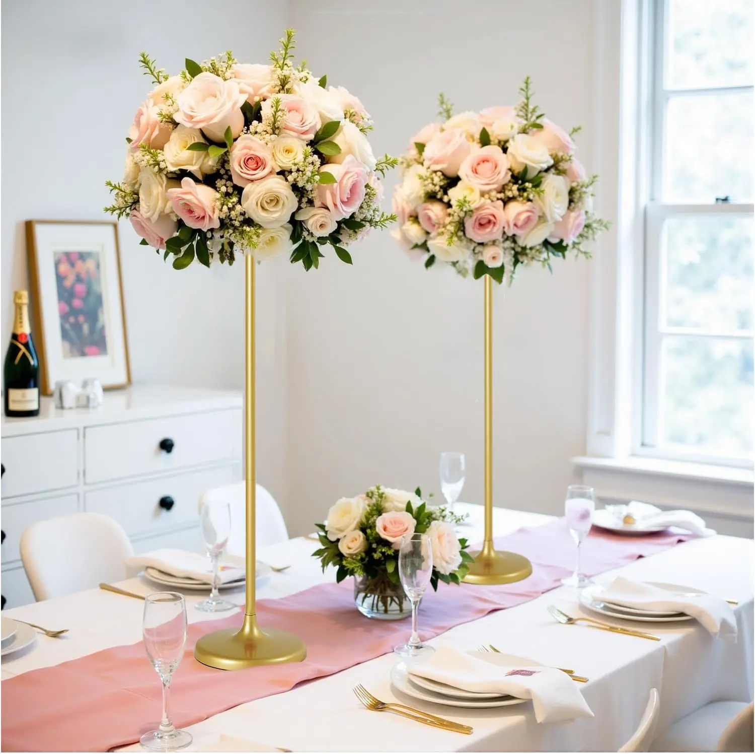 2 Pcs Tall Gold Metal Flower Stand 39.37