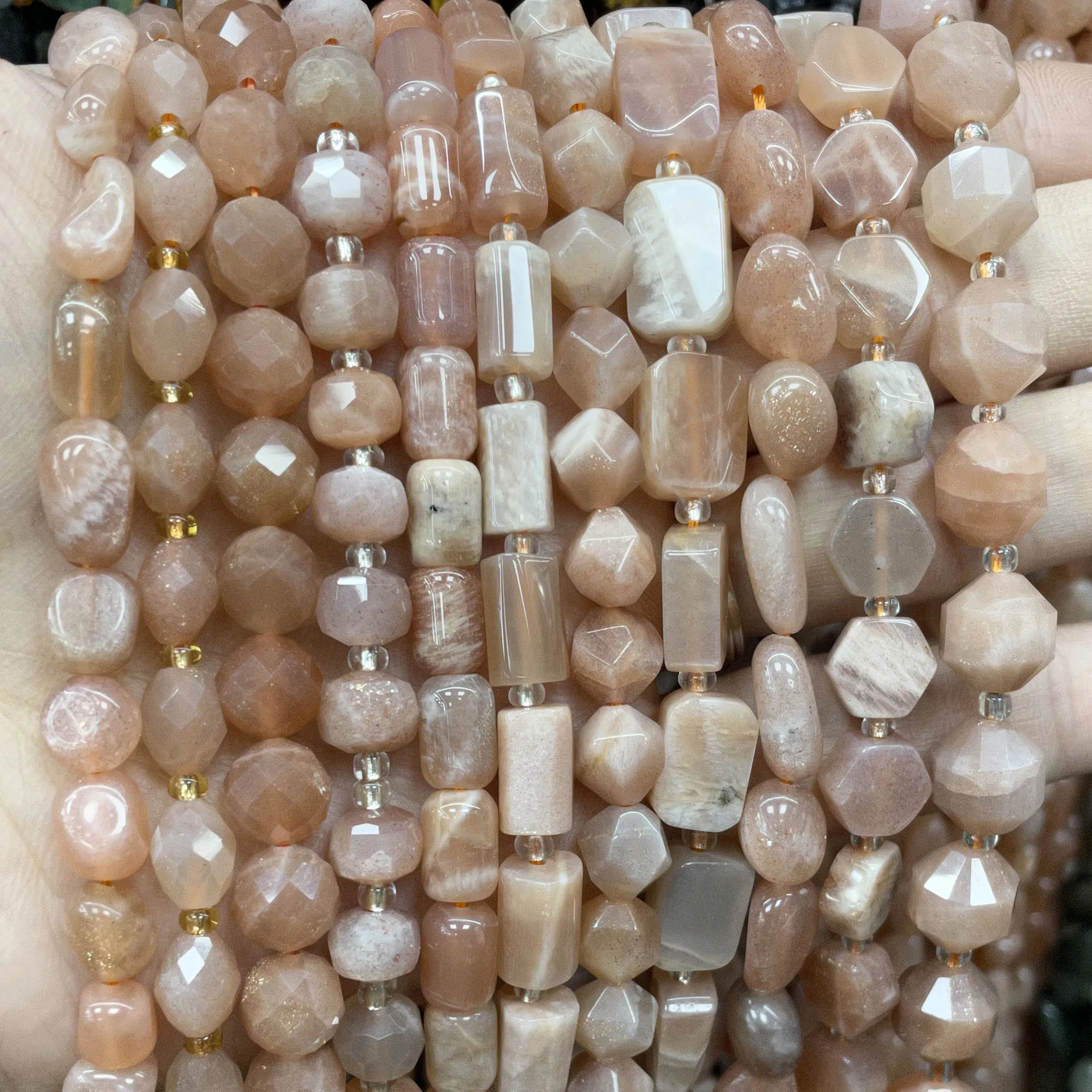 Natural Sunstone Gems Irregular Faceted Rondelle Round Loose Spacer Beads For Jewelry Making DIY Bracelet Necklace Accessories