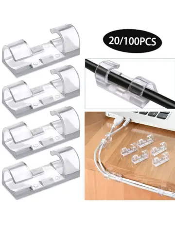 100/20pcs Cable Organizer Clips Transparent Self-Adhesive Wire Management For Home Desk Office Kitchen Wire Clamp Manager