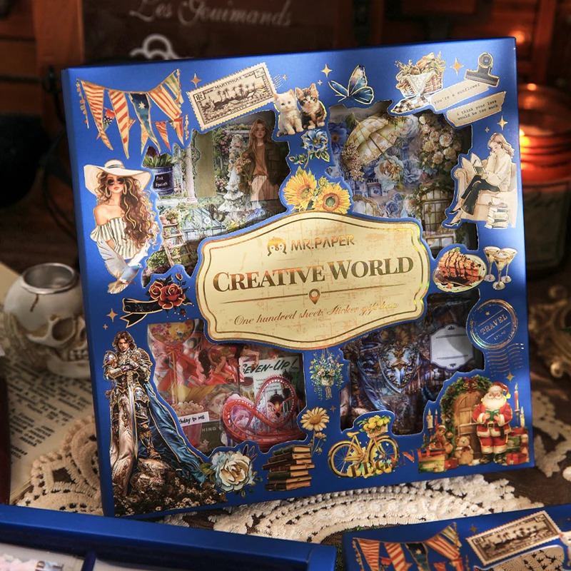 

Mr Paper 100 шт./пакет, серия наклеек World Creation, подарочная коробка, винтажные наклейки в европейском и американском стиле, сделай сам, справочник, скрапбук