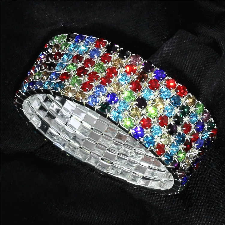 Fashion Full Crystal Rhinestone Elastic Charm Bracelets Gold Silver Plated Bangles Bling Wristband Women Wedding Jewelry gift