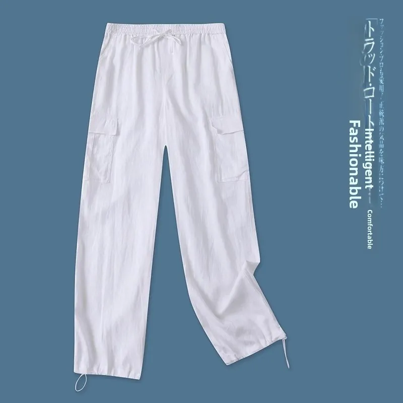 

High Waist Cotton Linen Work Pants Summer New Women's Versatile Elastic Loose Casual Pants That Can Be Drawn at the Waist
