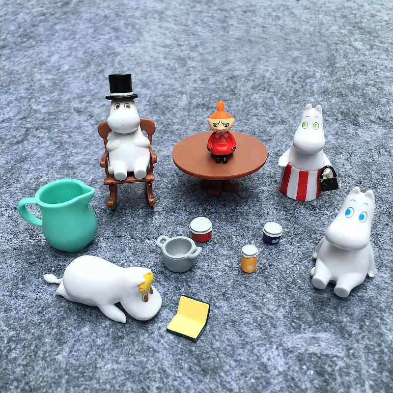 

In Stock Mumin Family Action Figures Snufkin Cute Figurine Creative Model Desktop Ornament Decoration Boy Girl Birthday Gifts
