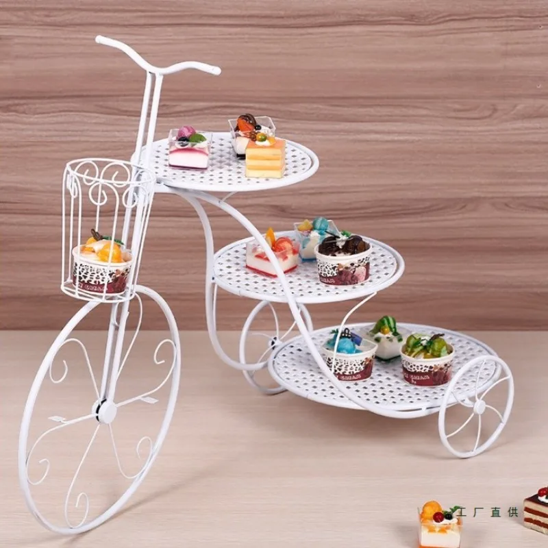 New European-style creative wrought iron cake rack, bicycle wedding three-layer cake rack, birthday multi-layer dessert display