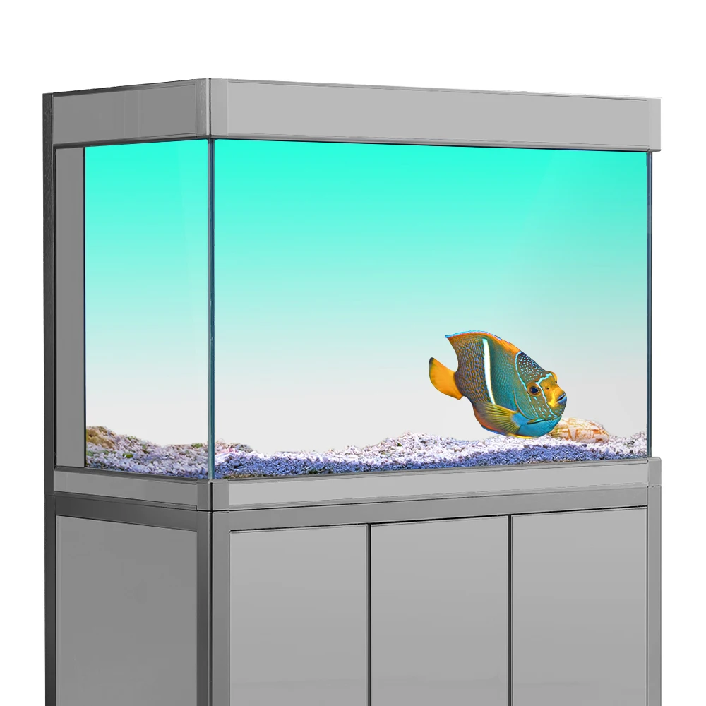 Fish Tank Background Sticker, Cyan White Gradient Simple HD Printing Wallpaper Aquarium Backdrop Decorations PVC