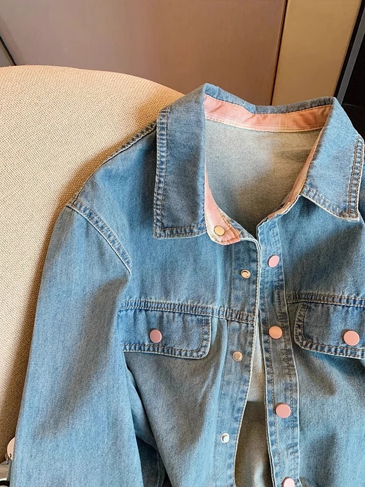 

Casual Loose Collar Denim irt Jaet ex Spring Summer Vintage Overlap Design Women's Men's Long Sve Warmth Oute...