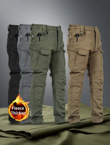 Men's Winter Pants Water Resistant Fleece Lined Snowboard Ski Softshell Tactical Pants with Multi-Pockets Outdoor Work Pants