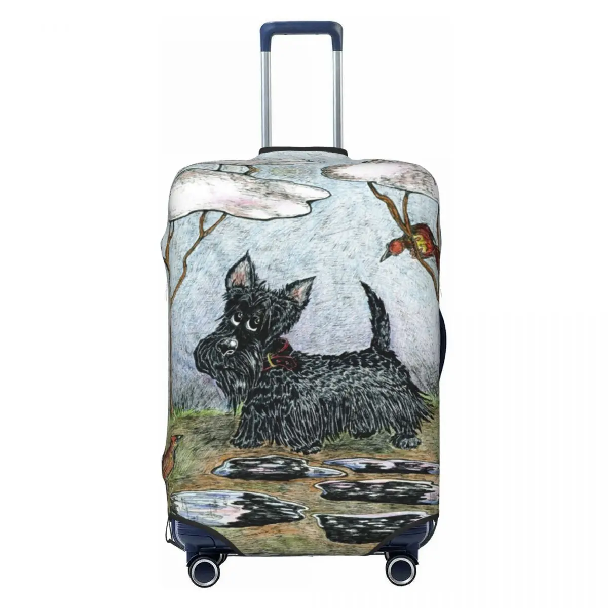 Custom Vintage Scottie Dog Luggage Cover Protector Fashion Scottish Terrier Lover Travel Suitcase Covers for 18-32 Inch