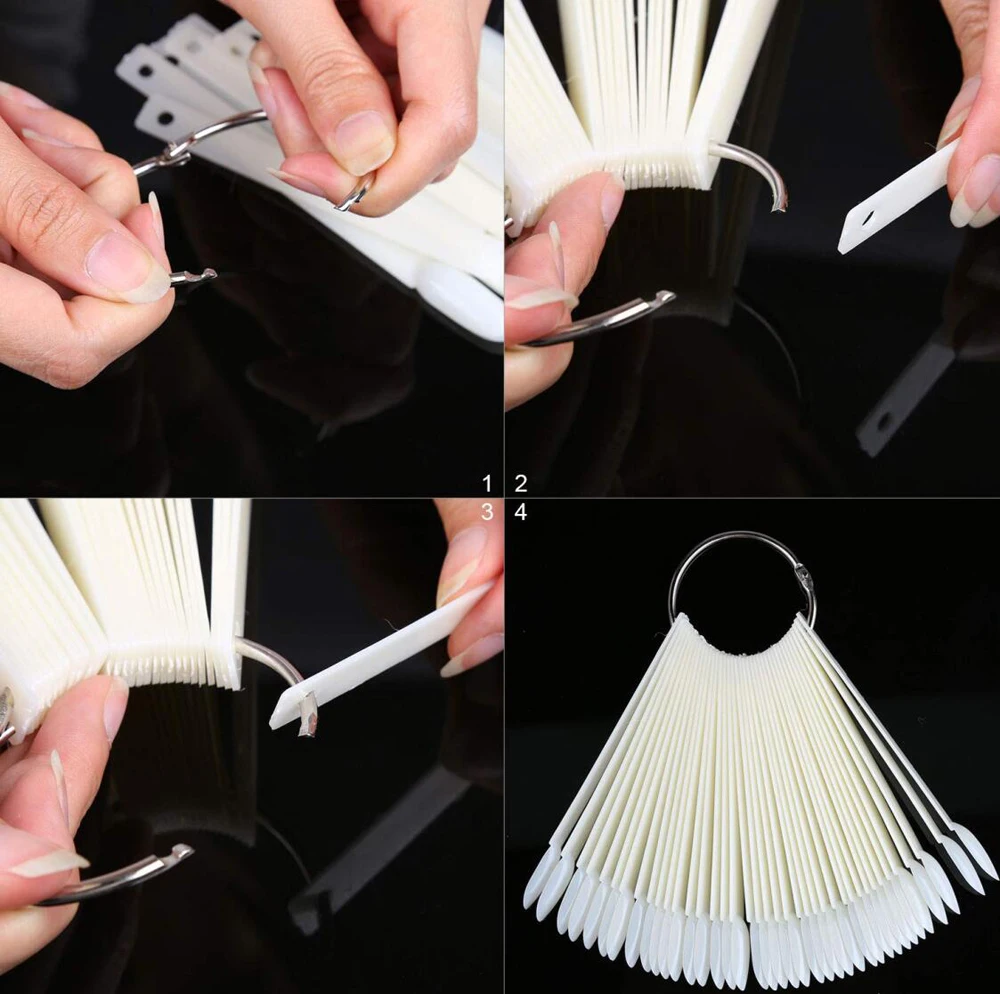 50 pièces/ensemble ovale couleur amande carte ongles affichage bâtons 15cm clair/naturel acrylique ventilateur échantillon ongles Gel affichage pour outil de Salon de manucure