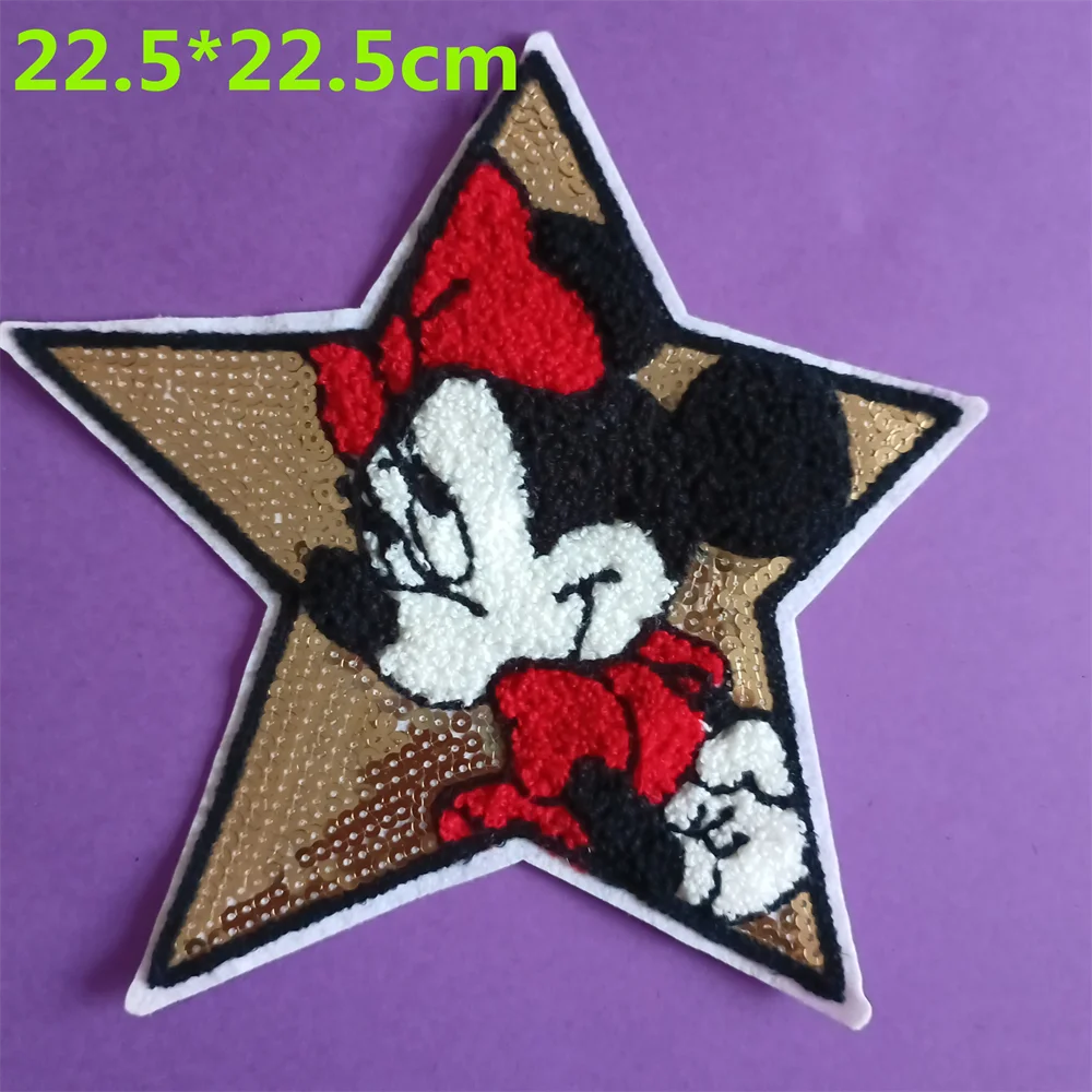 [1 Pcs ] Large Sequined Mickey Mouse Minnie Mouse Embroidered Patches for Children\'s Clothing Kids Boys Girls Clothes Stickers