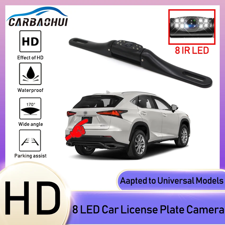 8 IR LED Aluminum Car License Plate Rear View Night Vision Reverse Parking Camera HD CCD Waterproof Reverse Park Assistance