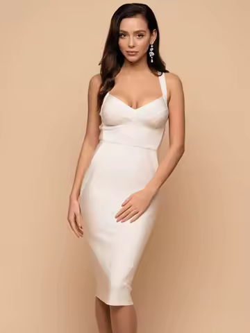 2024 New Fashionable Summer Strap Tight Knee length Artificial Silk Hip Wrap Dress Bandage Dress Evening Dress Tank Top