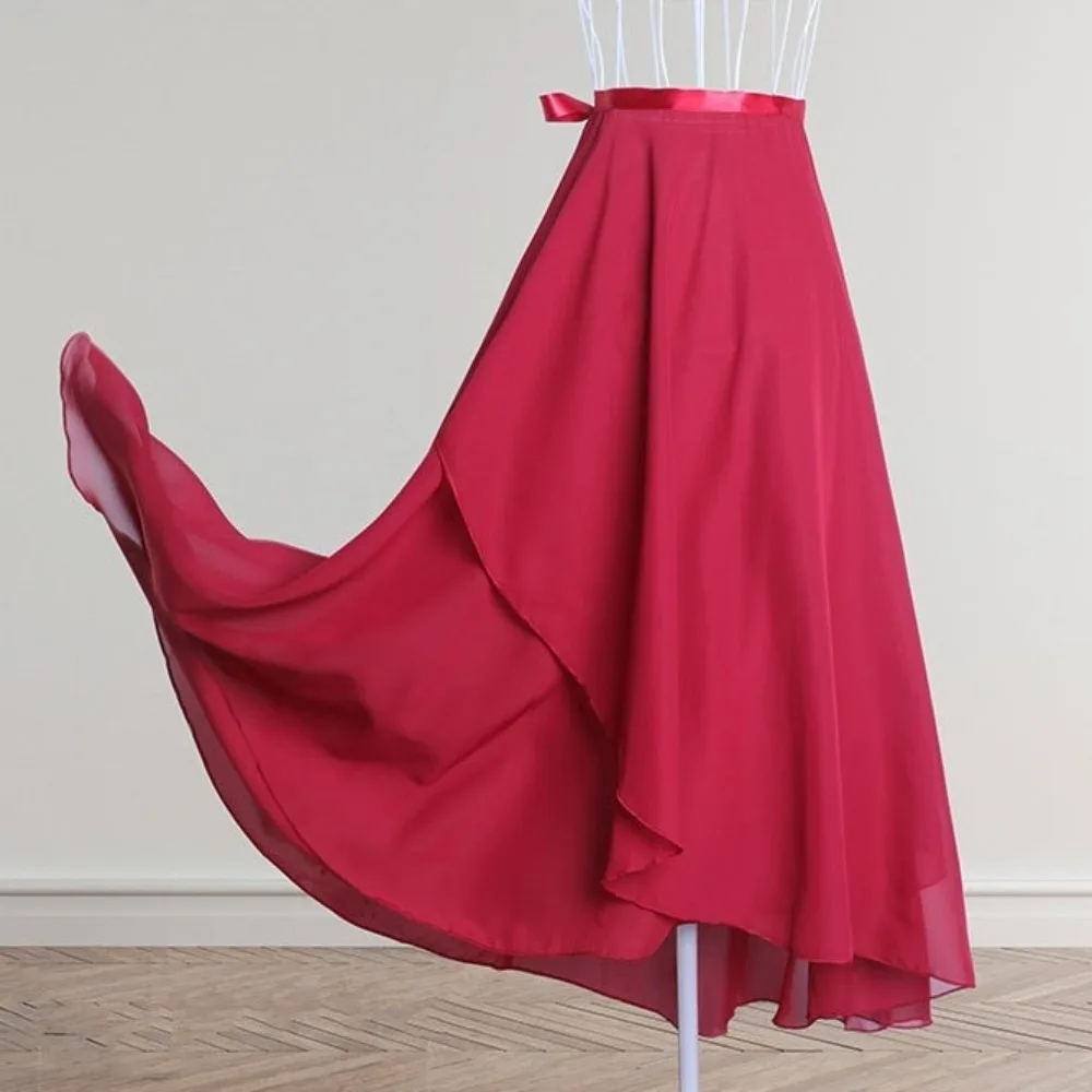 Long Tie Up Ballet Skirt Dance Dress Wrap Scarf Fairy Ballet Tutu Skirt Dance Accessories Pure Color Long Chiffon Dance Skirt