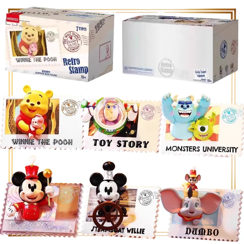 Genuino MINISO Disney Timbro Vintage Cieco Scatola Dumbo Piccolo Artigianato Topolino Regali di Festa Pooh Orso Anime Scatola a Sorpresa Perimetro