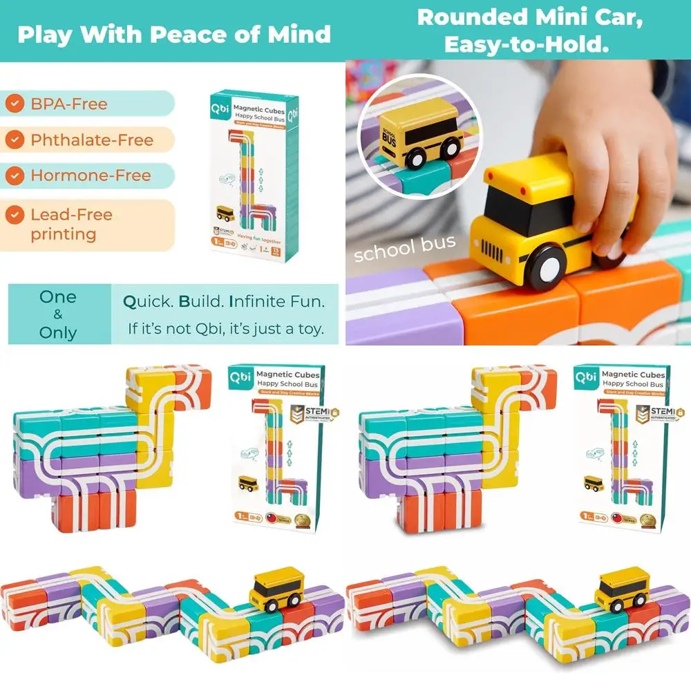 Set di blocchi magnetici 3D per 1+ anni - Tema scuolabus, giocattolo educativo Montessori (13 pezzi)