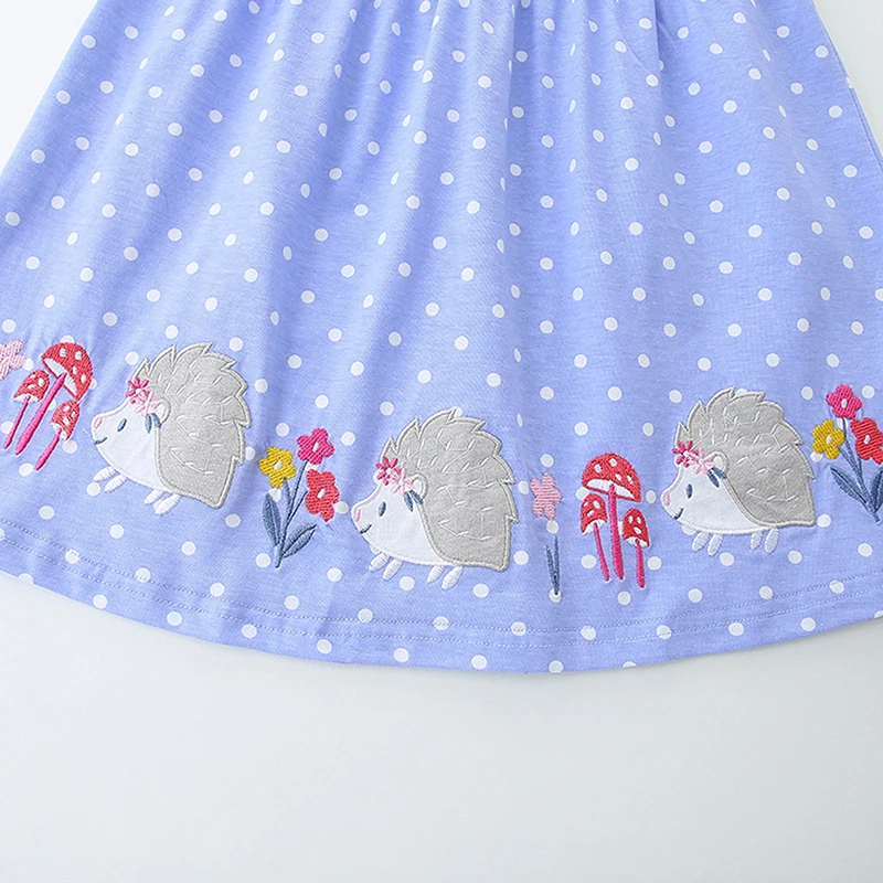 Little Girls Summer Princess Dress Sleeveless O Neck Dot Print Hedgehogs Embroidery A Line Dress