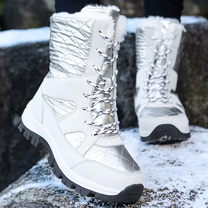 2022 Fashion Women Boots Snow Keep Warm Shoes Woman Waterproof Ladies Shoes Lace-Up Women's Boots Fur Botas Mujer Winter Boots