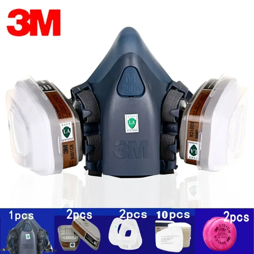 3M 7502 Respirator Mask  Protective Mask Industry Painting Spray Dust Gas Mask With 3M 501 5N11 6001CN Chemcial Half face Mask