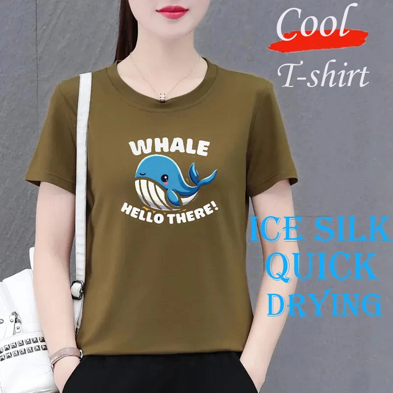 Women's T-shirt Brown women's T-shirt with printed dolphin pattern