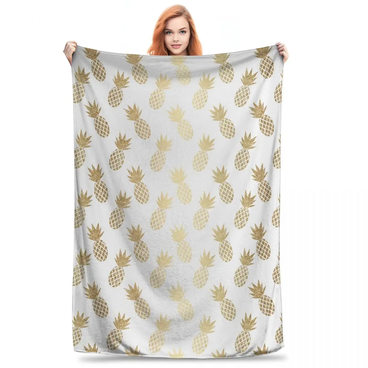 Gold Pineapple Pattern Blanket Fleece Lightweight Throw Blankets Sofa Throw Blanket For Bedding Outdoor Throws Bedspread Quilt