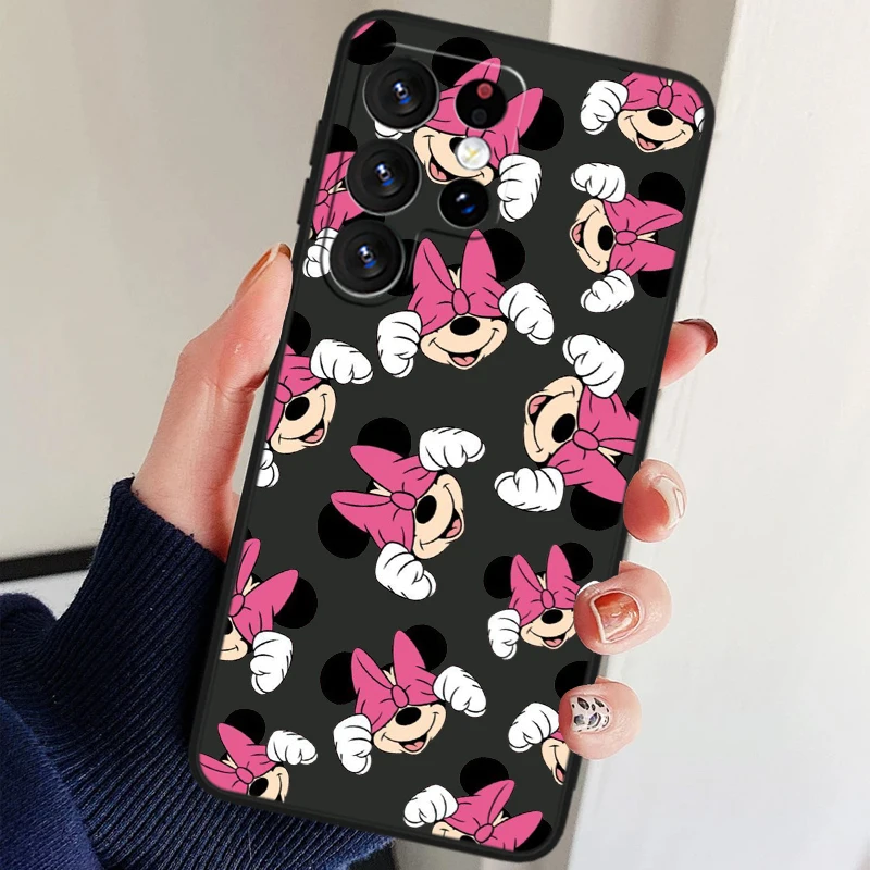 Capa de telefone Disney Mickey e Minnie Couple, Capa TPU preta para Samsung Galaxy S24 S23 S22 S21 S20 FE S10e S10 S9 Ultra Plus