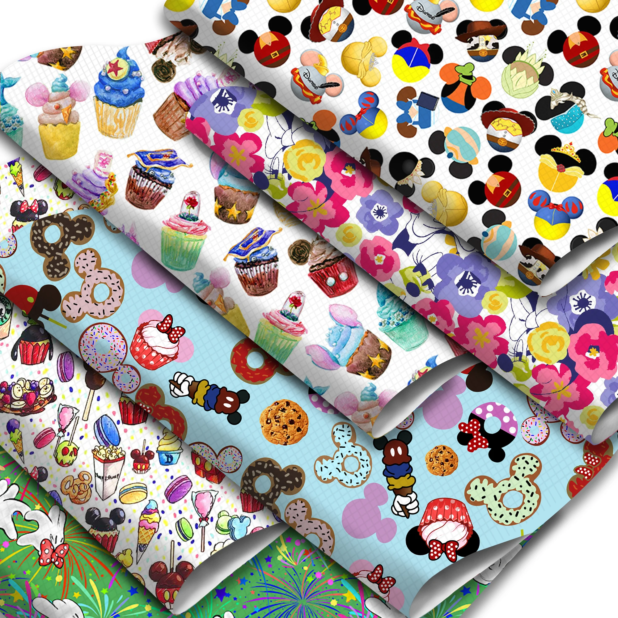 Disney Donut Desserts 20*33cm Printing Faux Synthetic Leather Fabric Sheets For Earring Bags Bow Earing DIY Craft