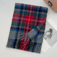 100% Wool Scarf for Women Men British Style Tartan Plaid Cashmere Scarves With Tassel Female Winter Warm Neck Scarf Shawl 2024