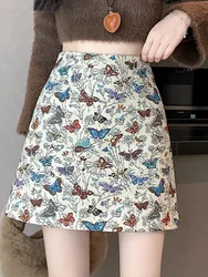 SMTHMA 2024 New Autumn Luxury Butterfly Embroidered Jacquard Skirt For Women Slimming High Waist  A-line Short Skirt