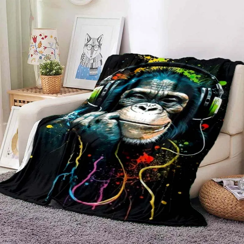 3D Cartoon Monkey Orangutan Home Cartoon Print Blanket Picnic Blanket Flannel Soft and Comfortable Home Travel Birthday Gift