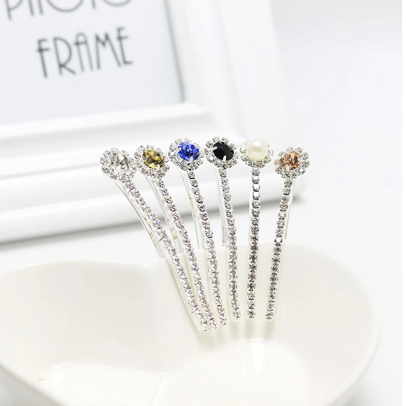 

6Pcs Elegant Rhinestone Barrettes Women Girls Accessories Fashion Hair Pins White Blue Black Crystal