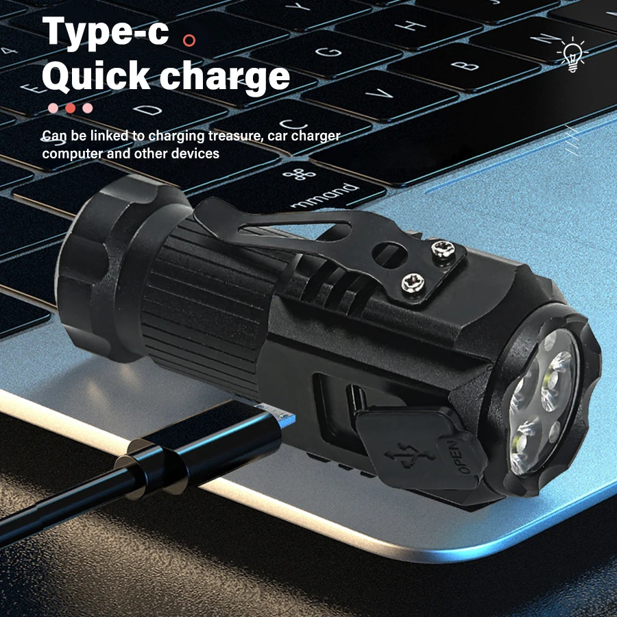 High Power 3 LED Mini LED Flashlight 2000LM SST20 Portable EDC Torch TYPE-C Rechargeable IPX6 Camping Lantern with Tail Magnet