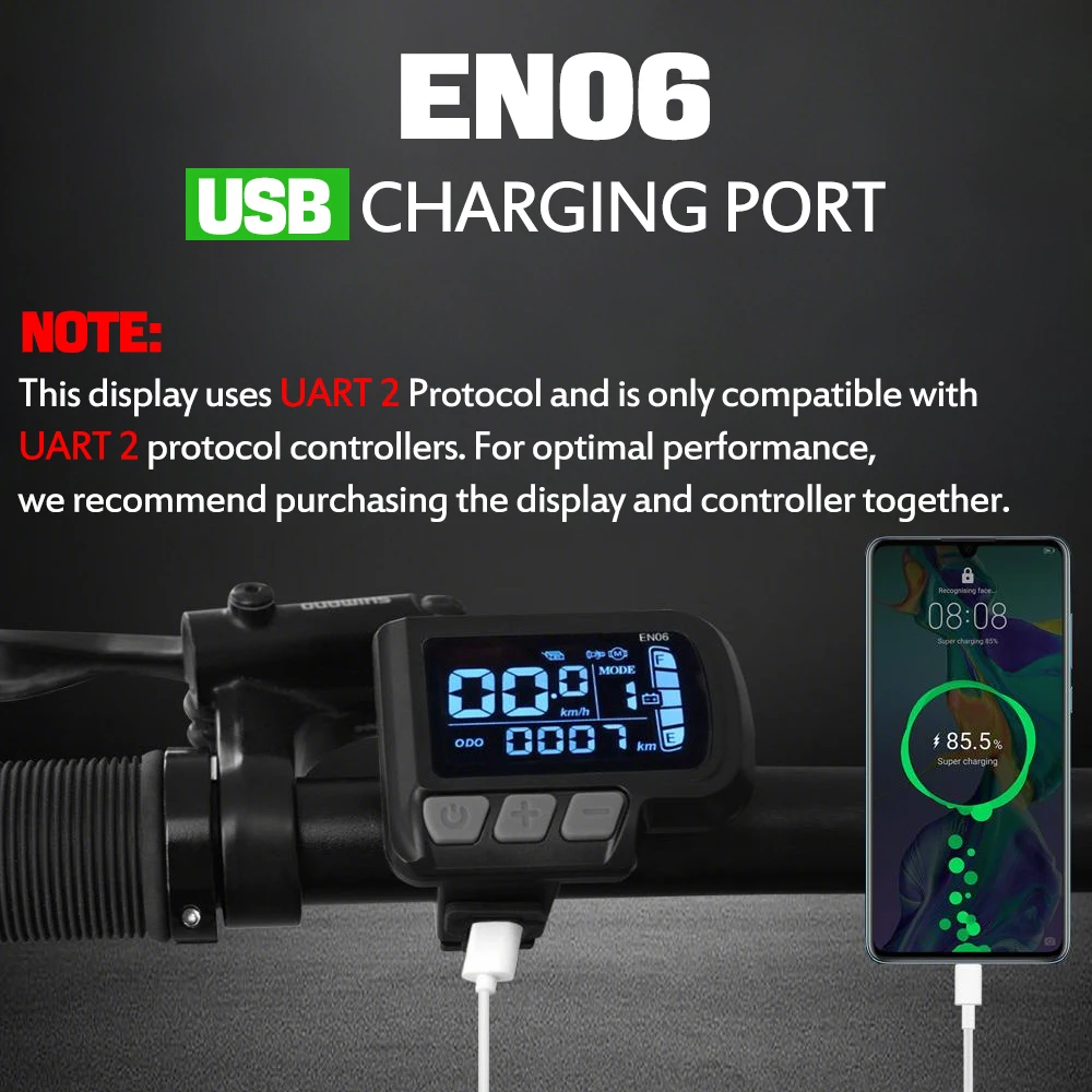 

36V52V 35A E Bike Parts Sine Wave Controller 1500W/1000W EN06 Display for Electric Bike/E-Scooter USB Charging Port High Quality