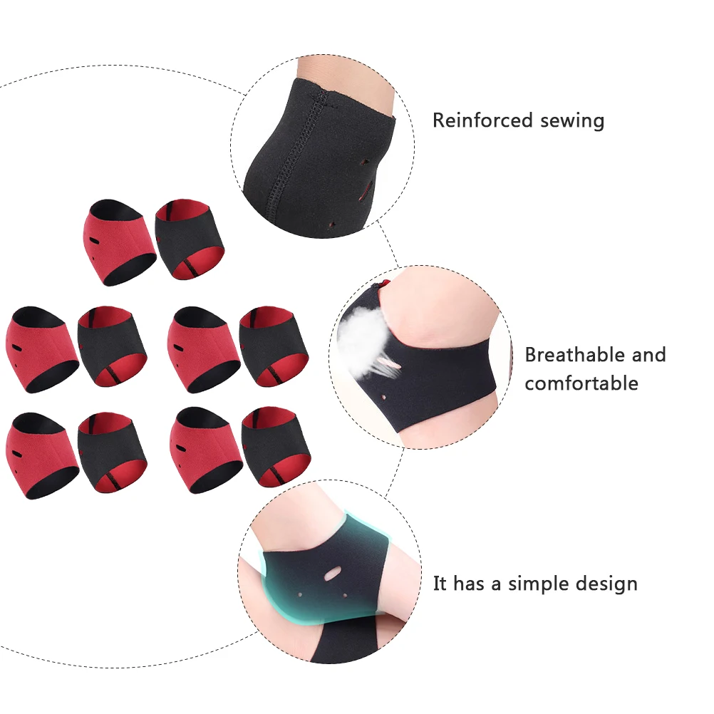 

5 Pairs Black Red Lined Covers Shock Absorption Anti Slip Protective Foot Heel Pads Ankle Support Indoors Heel Protectors Sole