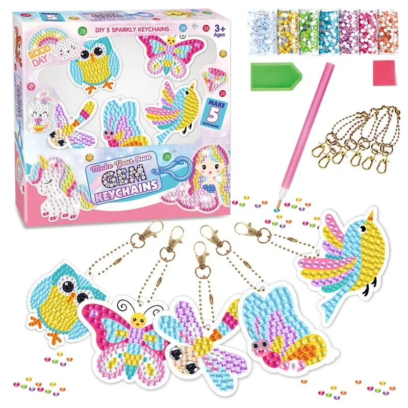 Venda quente 5d brilhante pintura diamante chaveiro sereia unicórnio sorvete crianças diamante chaveiros diy diamante chaveiro