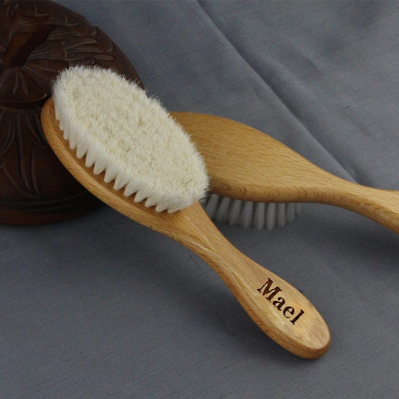 Personalized Wooden Baby Brush Custom Name Baby Wool Comb New Born Hair Brush Infant Head Massager Bath Brush Comb for Kids