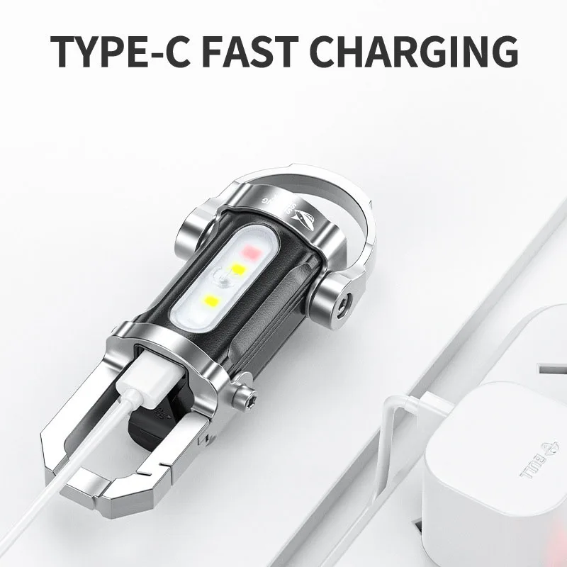 Mini Keychain Flashlight Rechargeable Waterproof Emergency Work Lights with SOS Alarm Safety Warning Light for Outdoor Camping