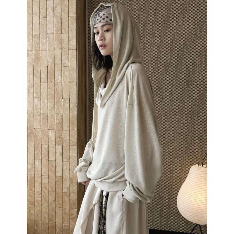 Johnature Spring Autumn New Off-Shoulder Convertible T-Shirt Sun-Protective Top Fashionable Hoodie Casual Loose Women Tops