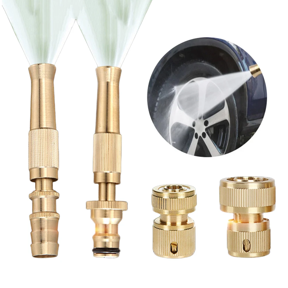 High Pressure Water Gun Spray Nozzle Brass Direct Spray Sprinkler Quick Connector Garden Hose Adjustable Pressure Car Washer