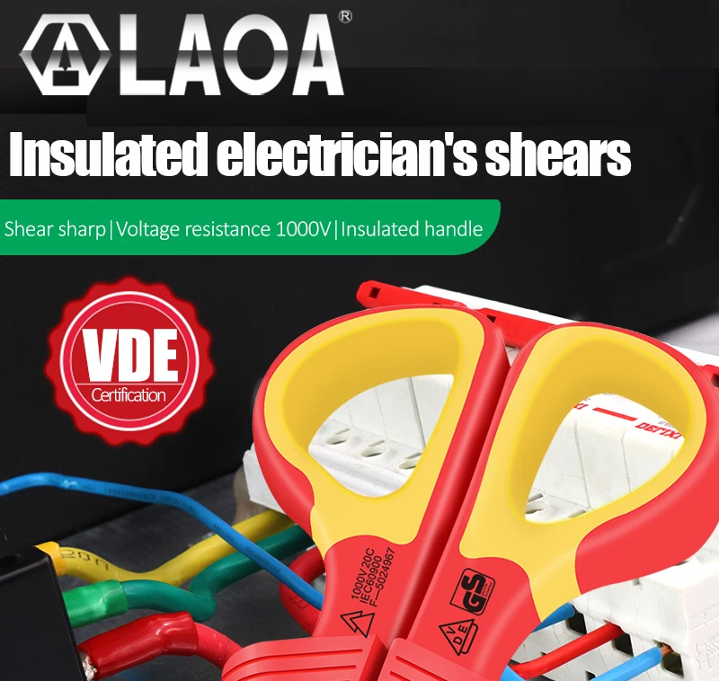 LAOA VDE Elektrikerschere 1000 V isolierter Kabelschneider, gebogene Drahtschere, Crimpwerkzeuge – Detail 1