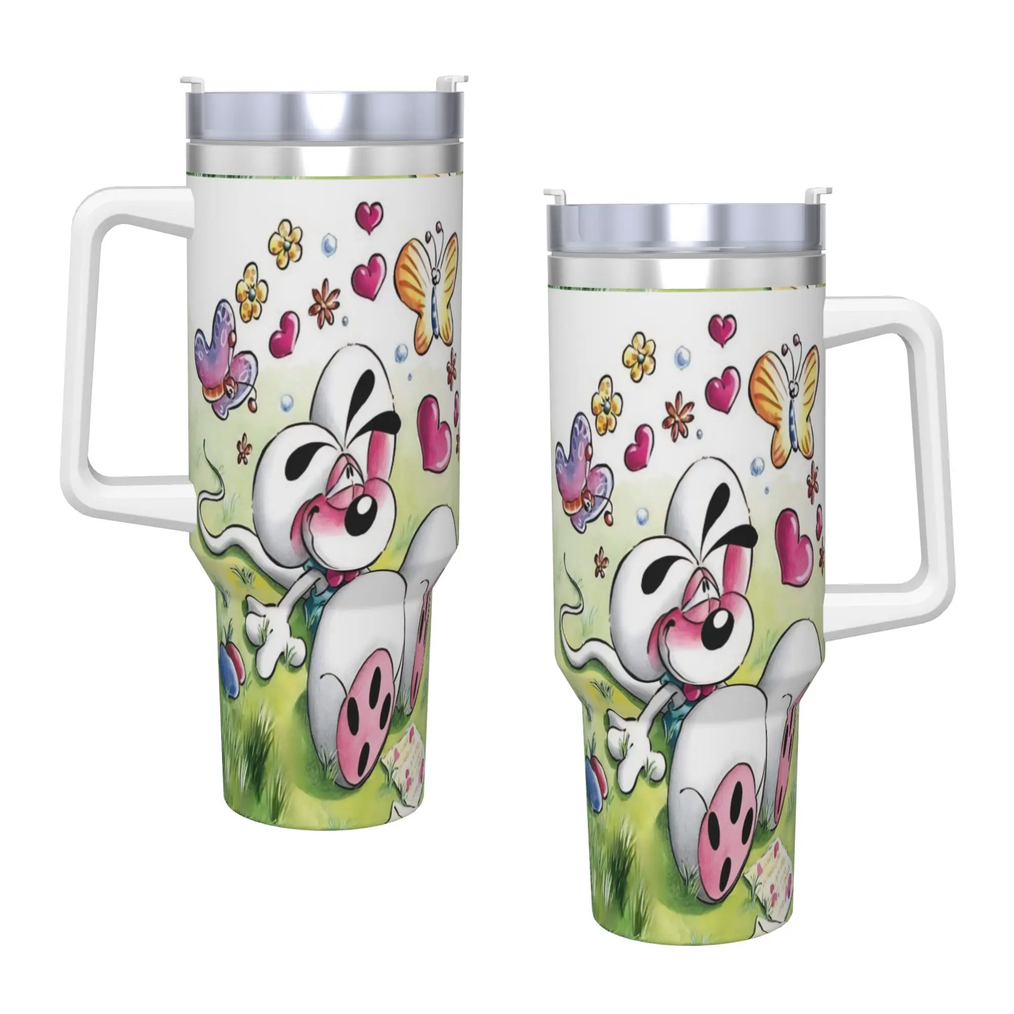 Cartoon D-Diddl Edelstahlbecher Camping Kaffeetasse mit Strohhalmen und Deckel 40oz Autobecher Heißgetränke Wasserflasche