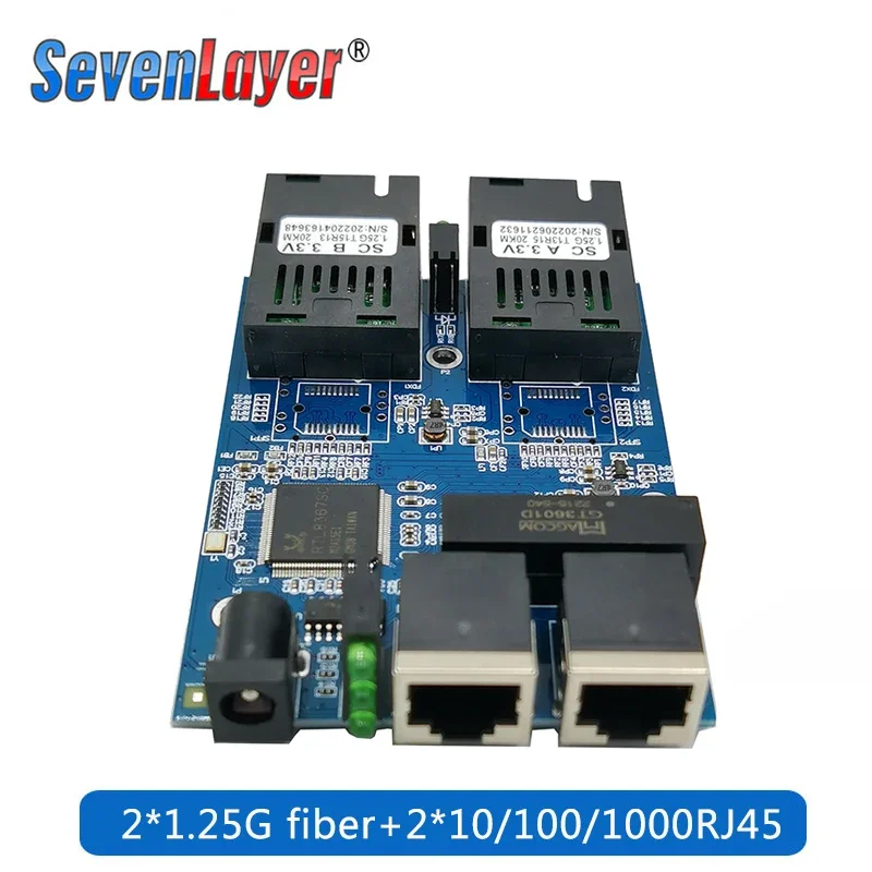 10/100/1000M Ethernet Fiber Optical 2 SC Fiber Port 2 RJ45 Media Converter Gigabit Ethernet Switch 2 RJ45 UTP Board PCB