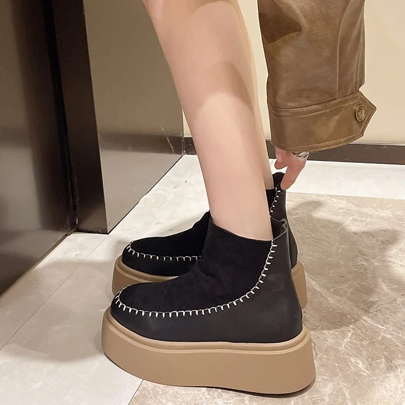 Comemore Platform Women's Ankle Boots Autumn Winter New Women's Round Toe Thick Sole Side Zipper Casual Short Botas Femininas